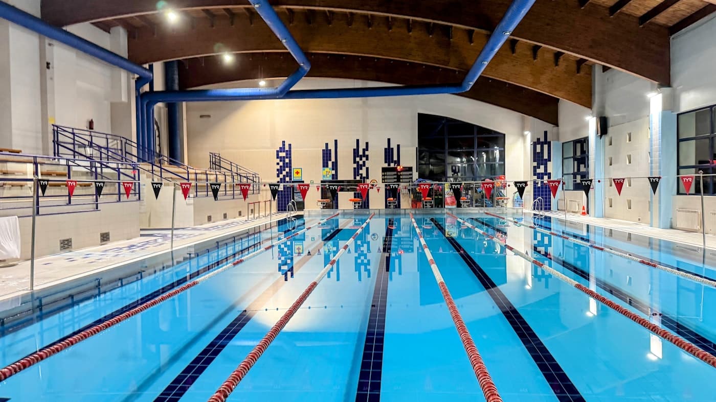 Indoor swimming pool with training lanes ready for competition